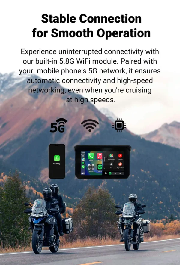 Motorcycle Universal IP67 Waterproof 5 inch Touch Screen Wireless CarPlay & Android Auto Display for Motorcycle - Image 5