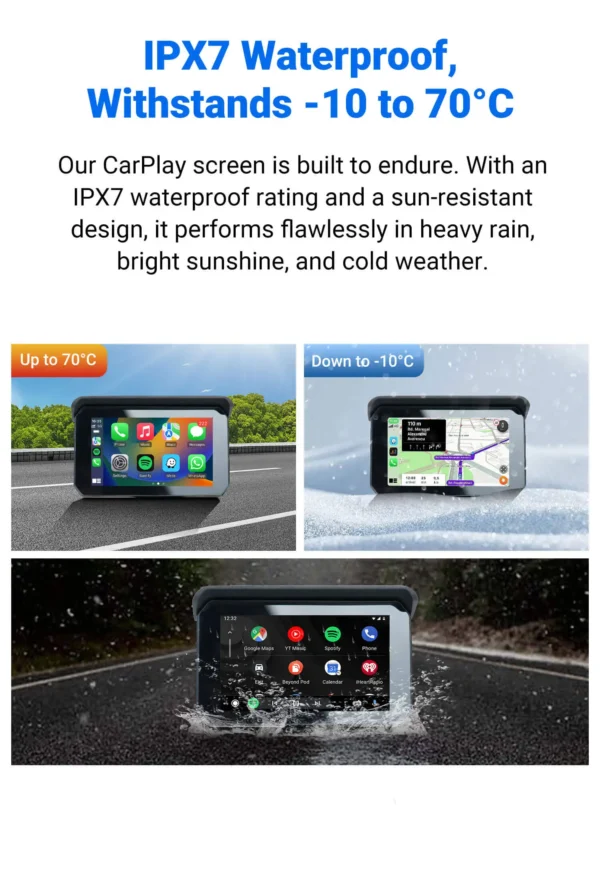 Motorcycle Universal IP67 Waterproof 5 inch Touch Screen Wireless CarPlay & Android Auto Display for Motorcycle - Image 3