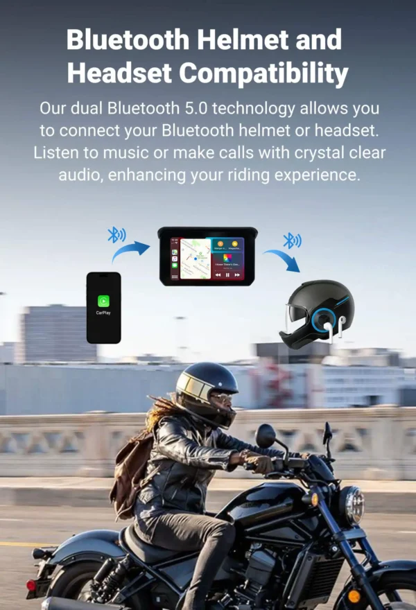 Motorcycle Universal IP67 Waterproof 5 inch Touch Screen Wireless CarPlay & Android Auto Display for Motorcycle - Image 4